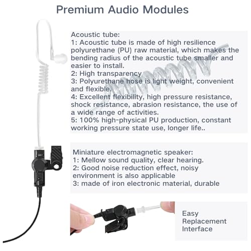 CP200D Earpiece for Motorola Walkie Talkie and Radio with PTT/Mic, Compatible for CP200D CP100D R2 CP200 CP185 BPR40 CLS1410 CLS1110 RMU2040 RMU2080D, Acoustic Tube Surveillance Headset