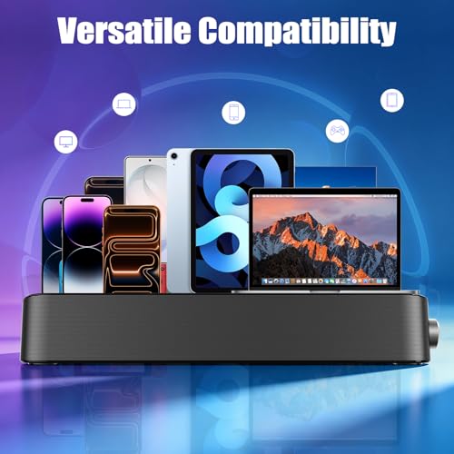 Computer Soundbar, Desktop Speakers with 6 Drivers, High-Fidelity Stereo for Music/Movies/Games, USB & Bluetooth 5.0 Dual Mode, Slim Design for PC/Mac/Monitor/Laptop