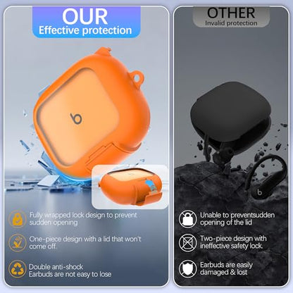 Secure Lock Case for Powerbeats Pro 2 with Phone Stand, LAKSDIURT Shockpoof Protection Cover Compatible with Beats Powerbeats Pro 2 Earbuds Clear Power Pro2 Case with Cleaner Kit & Keychain (Orange) - color: Orange
