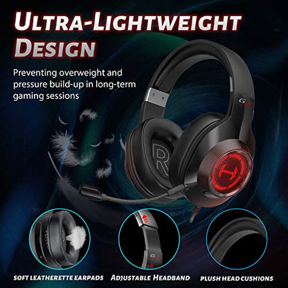 Edifier G2II Gaming Headset for PC PS4 USB Wired Gaming Headphones with 7.1 Surround Sound with Noise Canceling Microphone and RGB Light 50mm Driver Compatible with Mac Desktop PC Black - color: B_ED-G2 II