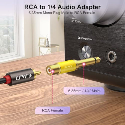 J&D RCA to 1/4 Audio Adapter 4-Pack, 6.35mm Mono Plug Male to RCA Female Connector, Gold-Plated Guitar Connectors, Yellow - color: Yellow