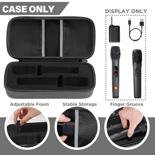 Microphone Case for JBL Wireless Two Mic System & Partybox Mics (CASE ONLY) | Customizable Foam, Handheld Dual Mic Travel Bag for Singing & Karaoke | Waterproof & Dirt Resistant - color: Grey
