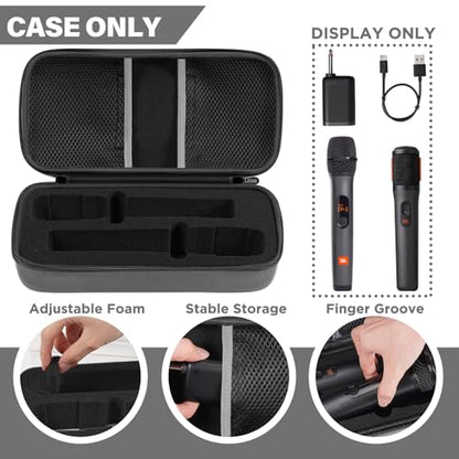 Microphone Case for JBL Wireless Two Mic System & Partybox Mics (CASE ONLY) | Customizable Foam, Handheld Dual Mic Travel Bag for Singing & Karaoke | Waterproof & Dirt Resistant - color: Grey