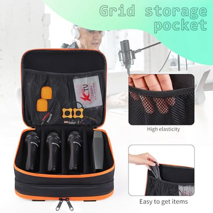 Microphone Case,Wireless Microphone Bag,Portable Storage Case | 8 Slots Mic Carrying Box Bags-Travel Adjustable Foam Box,Fits Singing,Karaoke,Party(Bag Only)