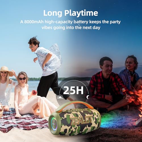 ZEALOT Portable Bluetooth Speaker, 80W Peak Waterproof Loud Booming Sound Speakers, Dual Pairing, XBass, 20H Playtime, Outdoor Speaker with Handle for Camping, Beach, Party, Backyard (CAMO)