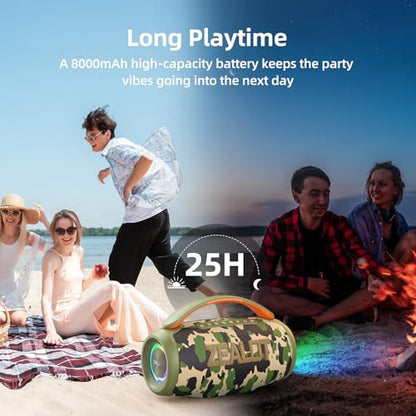 ZEALOT Portable Bluetooth Speaker, 80W Peak Waterproof Loud Booming Sound Speakers, Dual Pairing, XBass, 20H Playtime, Outdoor Speaker with Handle for Camping, Beach, Party, Backyard (CAMO)