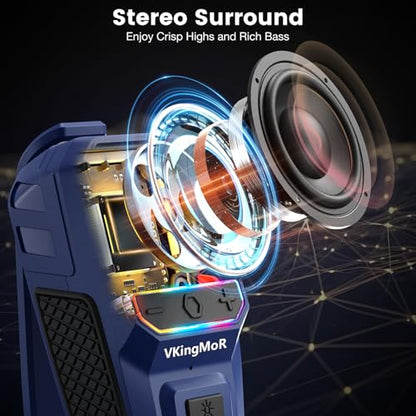 Wearable Bluetooth Speaker, Clip-On Portable Speaker with Built-in Mics Hands-Free Music and Calls for Hiking/Biking, portable bluetooth speakers with LED Light, 15H Battery Life Speakers(Blue)
