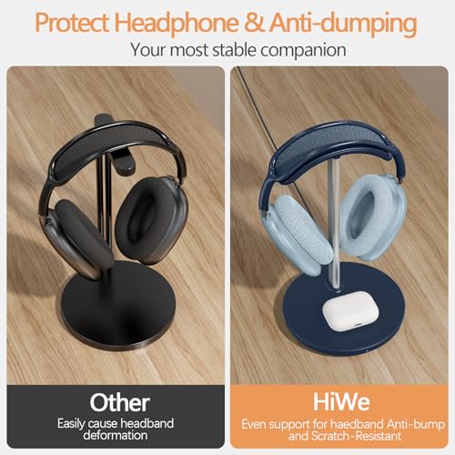 Hiwe Headphone Stand with Wireless Charger, Headset Holder for Desktop | 2 in 1 Charging Station for iPhone, Samsung, AirPods and Desk All Headphones, Aluminum Support Rod, Heavy Base, Navy Blue - color: Navy Blue