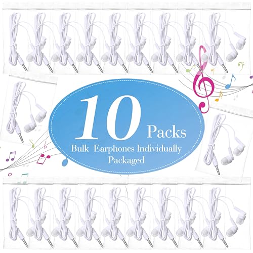 Kanayu 100 Pack Wired Earbuds Bulk for Classroom Ear Headphones Wired Basic Student Earbuds No Microphone with 3.5MM Jack for Class Laptop School Library, Individually Bagged (White) - color: White