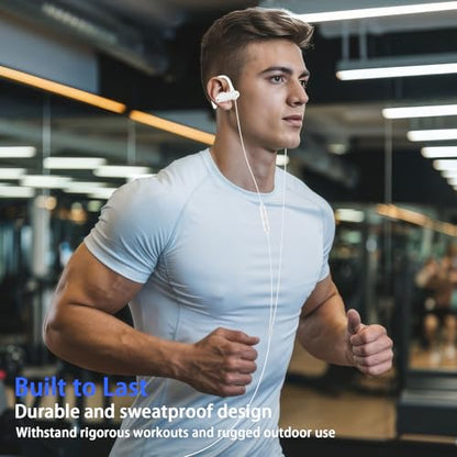 Wired Over Ear Earbuds with Microphone Ear Hook,3.5mm Headphones | Sport Earphones for Laptop/iPad/iPod/3.5mm Plug Phone,Noise Cancelling Headset for Chromebook/Switch/Galaxy/MP3 Running - color: White