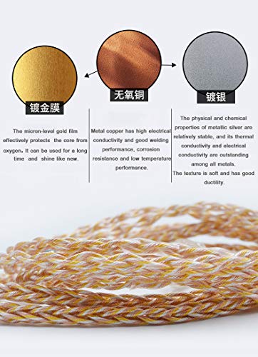 FAAEAL Upgraded 0.75mm 2-Pin Replacement Earphone Cable - Gold, Silver, Copper Mix for KZ ZSN, ZS10 PRO, ZSX, ASX, ASF, DQ6 Earphones - color: GoldSilver