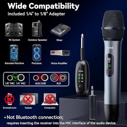 Handheld Wireless Microphone 2Pack with Single Receiver,CarryBag,Blue | all-metal body,200 feet,noise reduction,6.35plug&3.5mmadapter,swappable battery;karaoke,party,weddings,indoor&outdoor stage