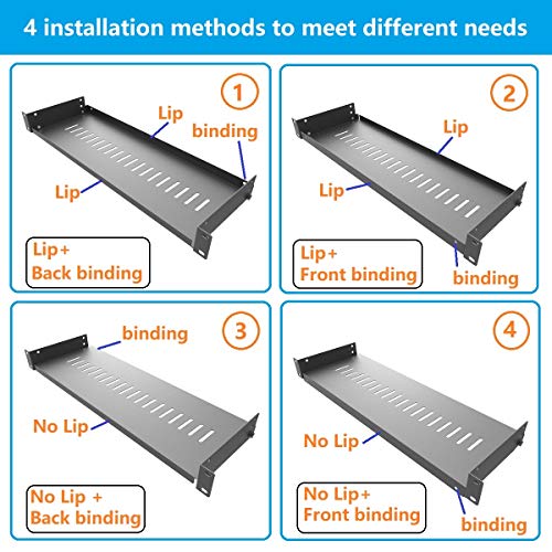 2 Pack of 1U Vented Cantilever Server Rack Mount Shelf 6" Deep | for 19" Network Cabinet or Equipment Rack, Metal,Disassembled Black(6V2PC) - size: 6V2PC