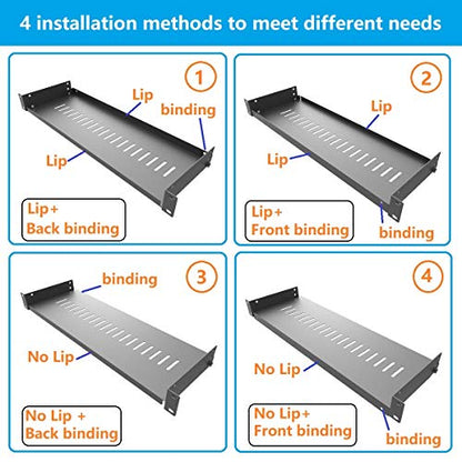 2 Pack of 1U Vented Cantilever Server Rack Mount Shelf 6" Deep | for 19" Network Cabinet or Equipment Rack, Metal,Disassembled Black(6V2PC) - size: 6V2PC