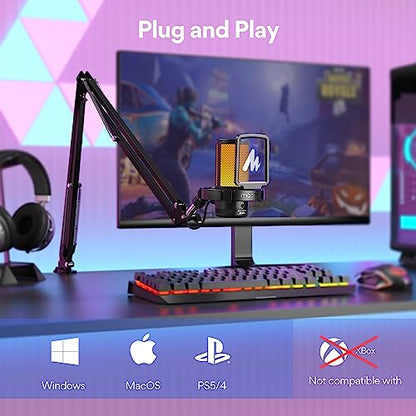 MAONO Gaming USB Microphone with Headphones, Noise Cancellation Condenser mic with Mute, Gain, Monitoring for Streaming, Podcast, Twitch, YouTube, Discord, PC, Computer, DGM20S, MH601