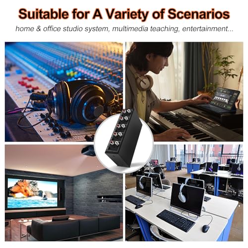 4 in 1 Out RCA Audio Switcher 3.5mm Aux Stereo Audio Switch Box 4 Channel Passive Audio Selector RCA Splitter Box Bi‑Directional Audio Converter for DVD Player Game Console Headphone Home Theater