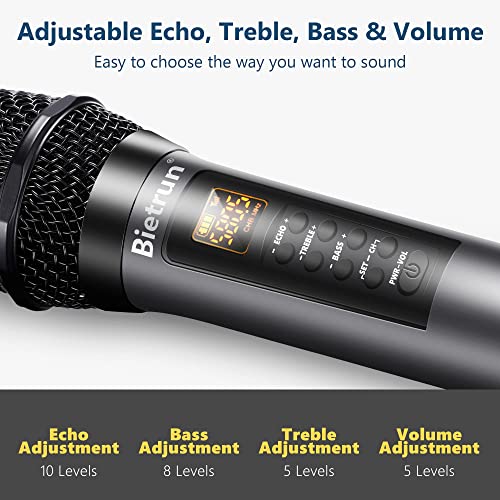 Wireless Microphone with Echo/Treble/Bass, 1/4'' Plug Rechargeable Receiver
