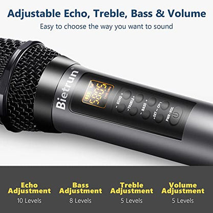 Wireless Microphone with Echo/Treble/Bass, 1/4'' Plug Rechargeable Receiver
