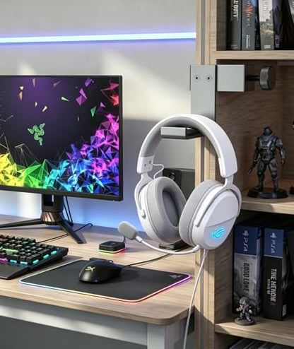 Kimiangel Headphone Stand Under Desk, Foldable Aluminum Headset Holder with Adjustable Screw Clamp, Headphone Hook Mount for Gaming Accessories, Space-Saving Under Table Headset Hanger