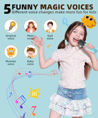 Kids Karaoke Machine Toy Ages 3-12, Mini 2 Wireless Mics Bluetooth Speaker | LED Party Lights, Voice Changer, Duets, BT 5.3, Rechargeable Portable, Christmas Birthday Gifts for Toddler Boys & Girls - color: Blue - 2 Mics