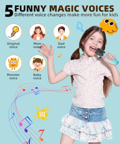Kids Karaoke Machine Toy Ages 3-12, Mini 2 Wireless Mics Bluetooth Speaker | LED Party Lights, Voice Changer, Duets, BT 5.3, Rechargeable Portable, Christmas Birthday Gifts for Toddler Boys & Girls - color: Blue - 2 Mics