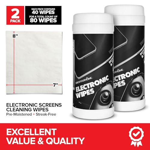 Electronic Screen Cleaner Wipes (80 Count, 2 Pack), Streak Free Pre-Moistened Wipes for Cleaning TVs, Laptops, Phones, Watches, Glasses, Cameras and Computer Screens