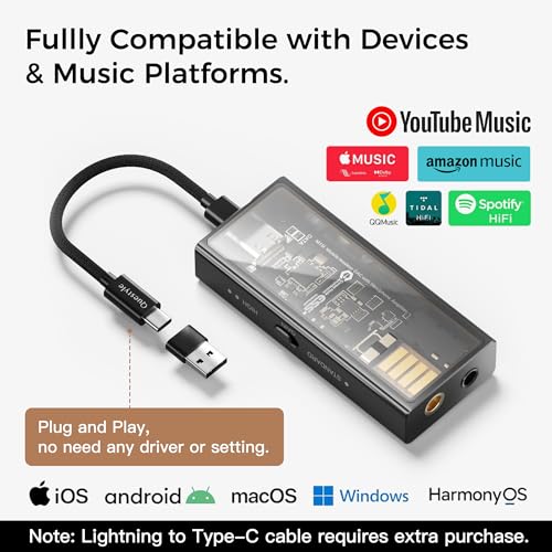 Questyle M15i Mobile DAC Amp - MFi Certified Portable Headphone Amplifier | ESS Flagship DAC, 3.5mm/4.4mm Balanced Output,Supports PCM 768kHz/DSD512 USB C Audio Adapter for iPhone, Android, Laptop