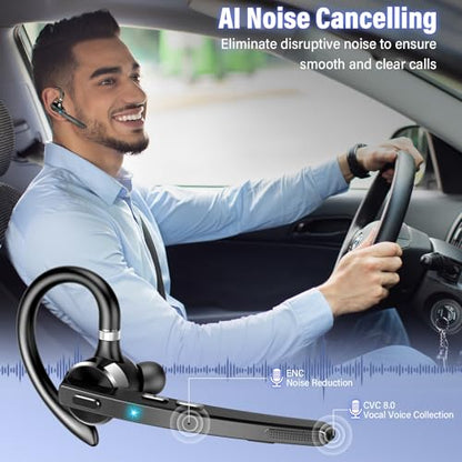 Bluetooth Headset, 90Hrs Single-Ear Headset with APTX HD Audio & Mute Button, 2026 Wireless Bluetooth 5.3 Earpiece, Dual Noise Cancelling Mics, Hands Free Headphone for Trucker, Business, Gym, Grey