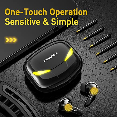AWEI T35 Gaming Earbuds with Microphone,Wireless Bluetooth High Sensitivity Headphones with Game/Music Mode Breath Lights and 45 ms Ultra Low Latency(White)