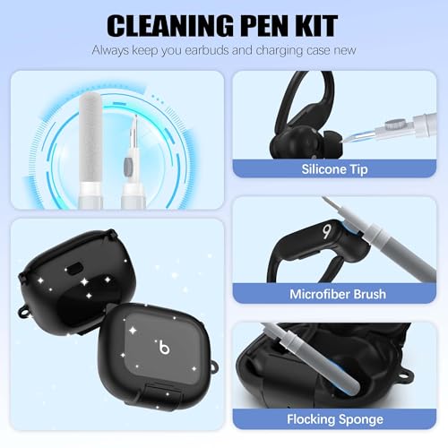 Protective Cover for Beats Powerbeats Pro 2 Case with Secure Lock & Phone Stand, Shockpoof Protection Clear Case Compatible with Beats Powerbeats Pro2 Earbuds with Cleaner Kit & Keychain (Black) - color: Black