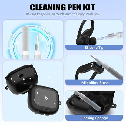 Protective Cover for Beats Powerbeats Pro 2 Case with Secure Lock & Phone Stand, Shockpoof Protection Clear Case Compatible with Beats Powerbeats Pro2 Earbuds with Cleaner Kit & Keychain (Black) - color: Black
