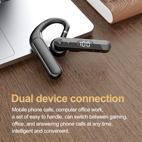 Single Bluetooth Phone Earpiece 48Hrs Earbud One Ear Piece Open Ear Bud Air Bone Conduction Earless Out of Ear Headphones Bluetooth Wireless Headset with Mute Microphone Earhook for Work