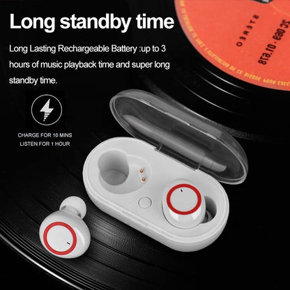 Wireless Bluetooth Earbuds with Charging Case, True Wireless Stereo, Black with Red Accents, LED Battery Indicator, Portable TWS Headphones