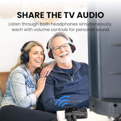 Avantree HT41899 Plus 2 - Dual Bluetooth Wireless TV Headphones for Seniors | Easy Charging Docks & Transmitter, Clear Voice, Independent Volume, aptX Adaptive, Low Latency, Optical & AUX TV Compatible