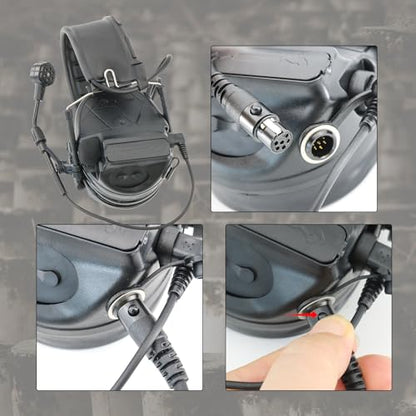 Tactical Headset Hearing Protection Sound Pickup Earmuff+U94 PTT+Detachable 7.0mm Cable for Airsoft Sports-HC5PRO (Black) - color: Black