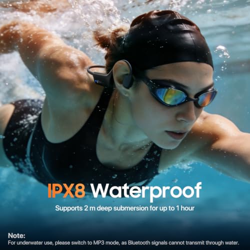 Bone Conduction Headphones, IPX8 Waterproof Swimming Headphones with MP3 Mode 32GB Memory, Bluetooth 5.4, Secure Fit, Open Ear Earbuds Up to 10 Hours Playtime for Fitness and Running