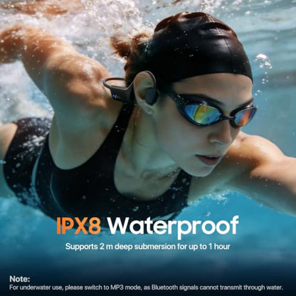 Bone Conduction Headphones, IPX8 Waterproof Swimming Headphones with MP3 Mode 32GB Memory, Bluetooth 5.4, Secure Fit, Open Ear Earbuds Up to 10 Hours Playtime for Fitness and Running