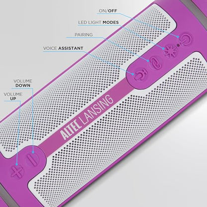 Altec Lansing HydraMOTION 2.0 Wireless Bluetooth Speaker, 16H Battery, RGB Lights, USB-C Quick Charge, IP67 Rated Waterproof Bluetooth Speaker, Mountable, Voice Assistant - color: Purple/White