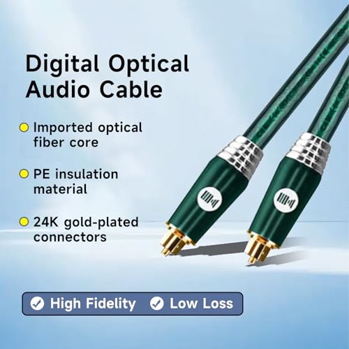 Digital Optical Audio Cable for Soundbar, TV, Home Theater, Audio System - 24K Gold-Plated, High-Fidelity Fiber Optic Cord for Crystal Clear Sound, Emerald, 4.9FT/1.5M - size: 4.9FT/1.5M