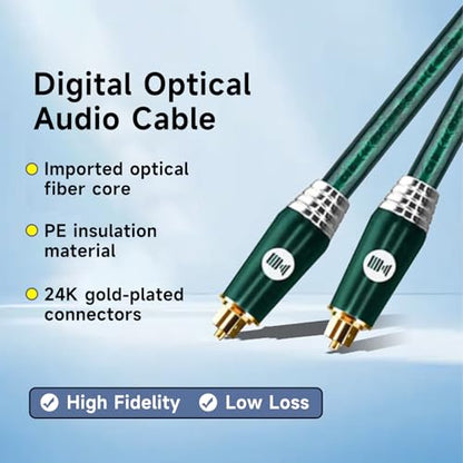 Digital Optical Audio Cable for Soundbar, TV, Home Theater, Audio System - 24K Gold-Plated, High-Fidelity Fiber Optic Cord for Crystal Clear Sound, Emerald, 6.5FT/2M - size: 6.5FT/2M
