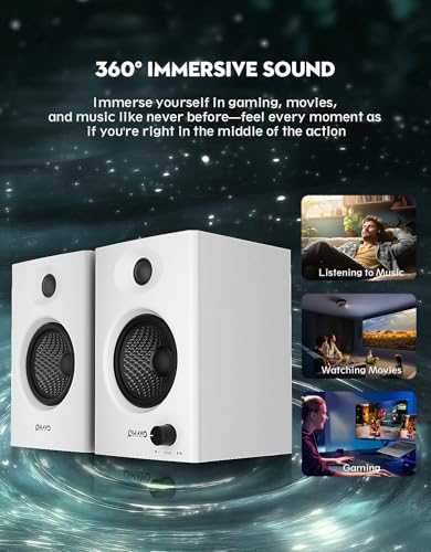 OHAYO 60W Computer Speakers, Bluetooth 5.3, Stereo 2.0, 1 Pair, White - color: White