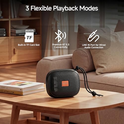 FunHub Waterproof Bluetooth Shower Speaker, Small & Light with Anti-Slip Sides, 3 Play Modes, FM Radio, Bluetooth 5.3 Immersive Stereo Sound (TWS), for Bathroom, Pool, Beach & Outdoor Party – Black - color: Black