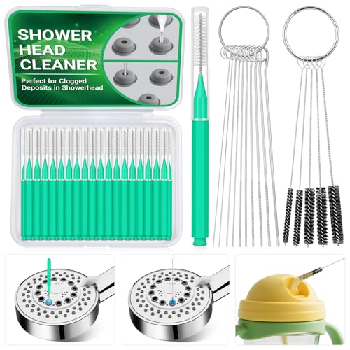 50-in-1 Shower Head & Straw Cleaning Kit - 35 Brushes, 10 Unclogging Needles, 5 Straw Brushes, Shower Head Cleaner Picks Deep Clean Stanley Cups (40/30/20oz), Water Bottles, Faucets, Printers, Green - color: Green