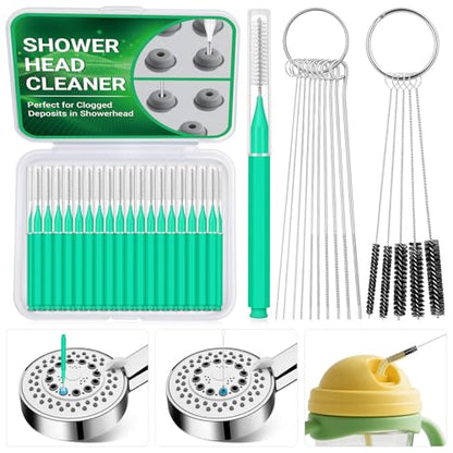 50-in-1 Shower Head & Straw Cleaning Kit - 35 Brushes, 10 Unclogging Needles, 5 Straw Brushes, Shower Head Cleaner Picks Deep Clean Stanley Cups (40/30/20oz), Water Bottles, Faucets, Printers, Green - color: Green