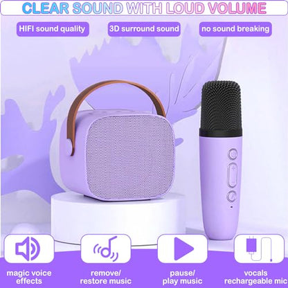 Portable Bluetooth Karaoke Speaker with 2 Wireless Microphones & LED Lights for Kids Birthday Parties - color: K1-2MIC-PURPLE