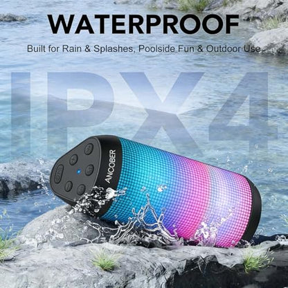 Bluetooth Speaker, Portable Wireless, 20W HD Stereo Loud Sound, 8 Modes LED Light Show, 30H Playtime, IPX4 Waterproof, TWS Pairing, Built-in Mic, BT5.3, for Outdoor, Party, Travel, Home, Ideal Gifts