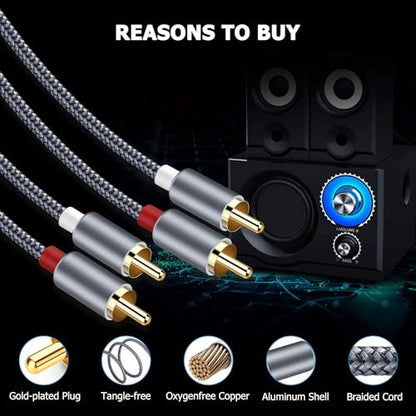 Goalfish RCA Cable, 2 Pack 2-Male to 2-Male RCA Audio Stereo Subwoofer Cable [Hi-Fi Sound,Shielded] Auxiliary Audio Cord for Home Theater, HDTV, Amplifiers, Hi-Fi Systems,Speakers- 6 Feet, Top Series | Braided, Durable, For Home Theater, HDTV, Amplifiers,
