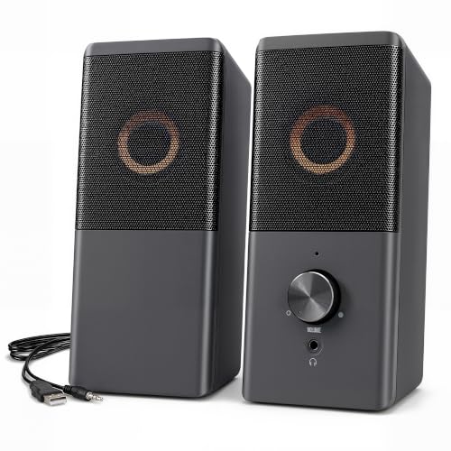 ROSON Computer Speaker, Compact Size Speaker with Headphone Jack, Volume Control, Stereo 2.0 USB Powered 3.5mm Aux Multimedia Speakers for Laptop/Desktop/Tablets/Phone