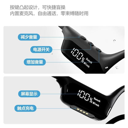 Swimming Headphones Bone Conduction Open Ear Headset MP3 Player Built-in 32G Memory IP68 Underwater Waterproof Stereo Bluetooth Earphone LED Screen for Driving Bicycling Running Skiing-S10 Grey - color: Swim headset S10 Grey