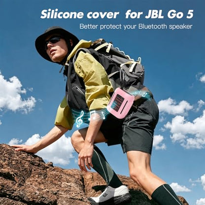 Silicone Case Compatible with JBL GO 5 Bluetooth Speaker, Travel Carrying Protective Sleeve Cover with Carabiner (Pink) - color: Pink